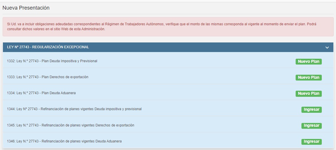 habilitación de la moratoria en la página de la AFIP